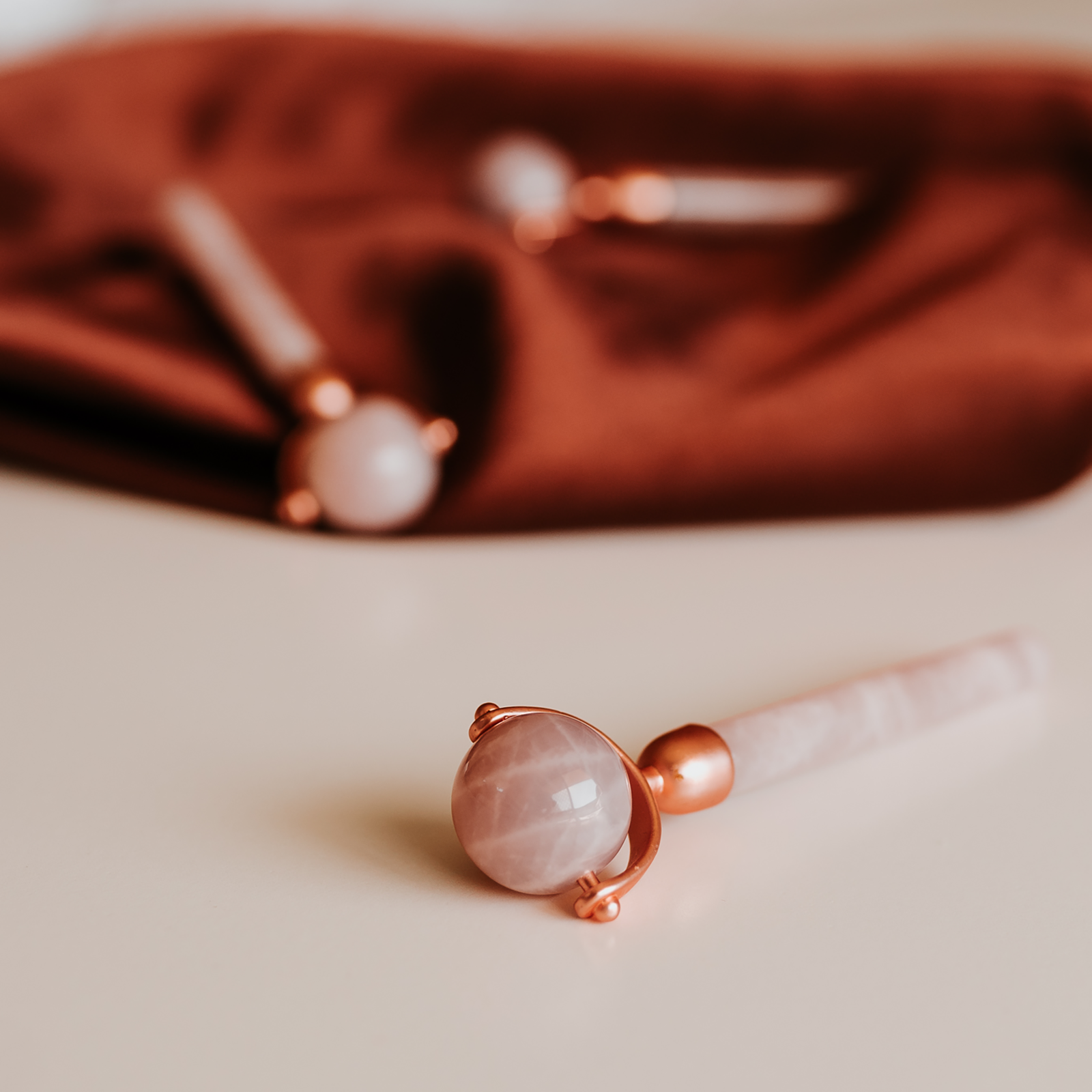 24K Rose Quartz Crystal Face Roller by Julisa - Image 3